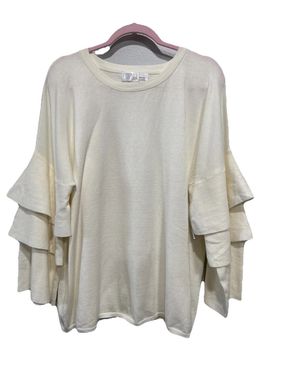 Time And Tru Knit Sweater Top Tiered Bell Sleeve Off White Semi Fitted XXXL (22)